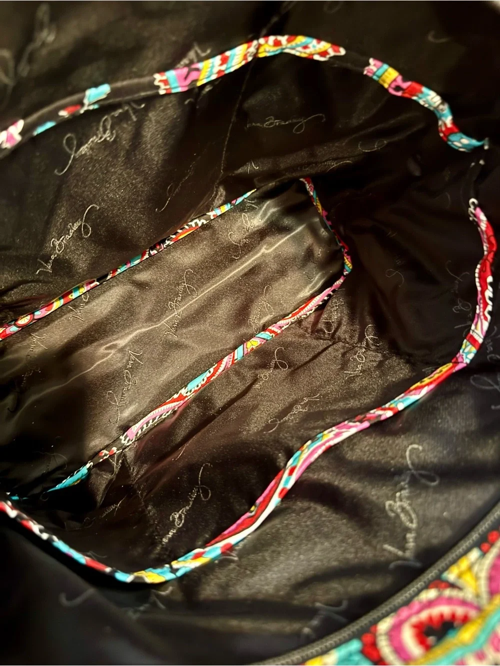 Vera Bradley Black Quilted Paisley Tote with Pink, Turquoise & Yellow Accents - Picture 6 of 6
